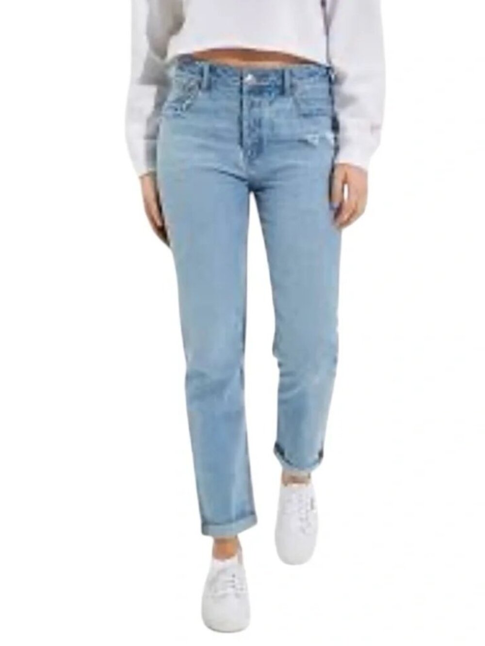 American Eagle 10S Tomgirl distressed light wash denim